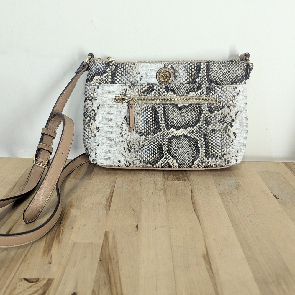 Anne Klein Snakeskin Pattern Crossbody Bag Vegan Multi Pocket NWOT Shoulder